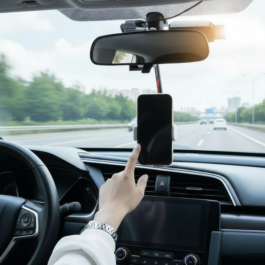 Support de téléphone | Sur l'attache du rétroviseur